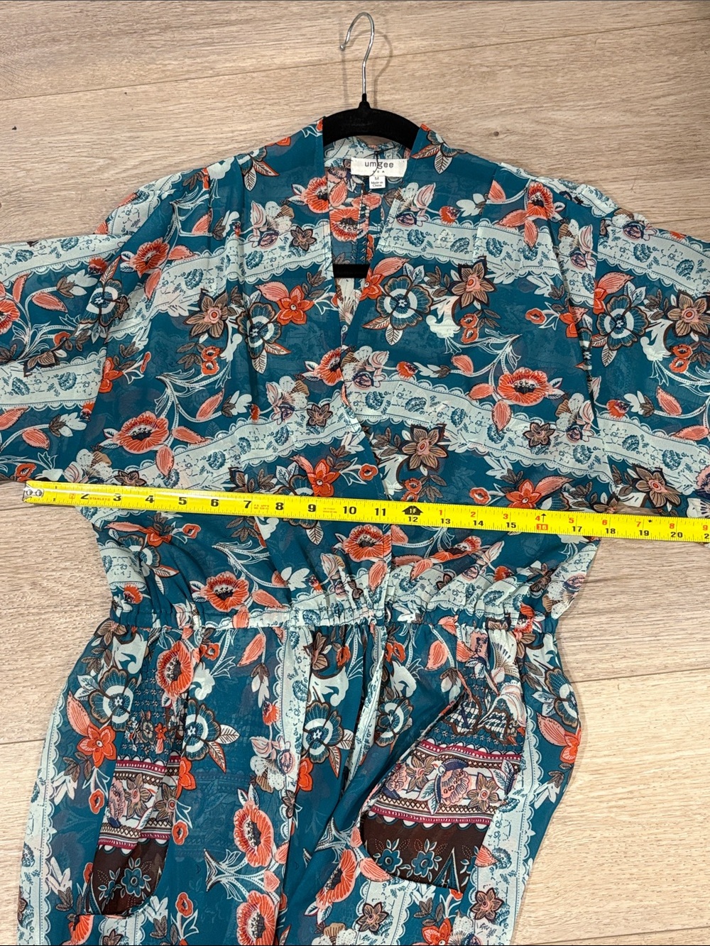 Umgee Teal Floral Boho Maxi Kimono Duster Size Medium - Picture 5 of 12